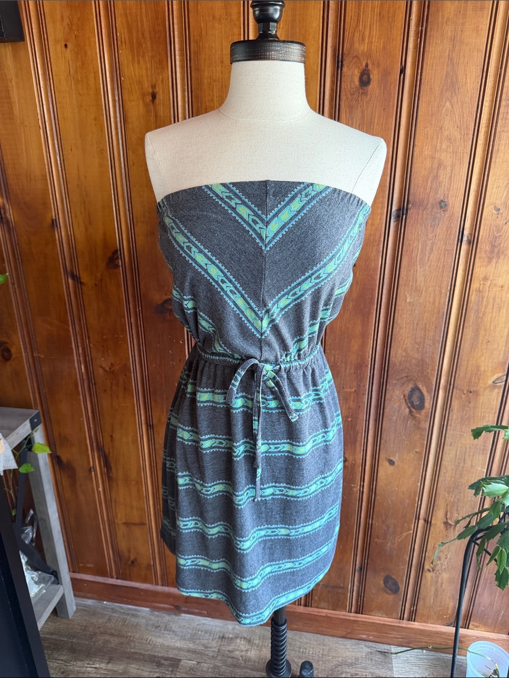 Mossimo Supply Co. Strapless Gray Dress with Teal Print